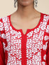 Samma Premium Hand Embroidery Chikankari Kurta in Modal Cotton- Red